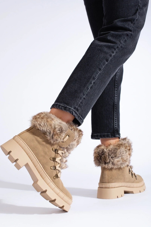 topánky dámske s kožušinou Hnedá farba