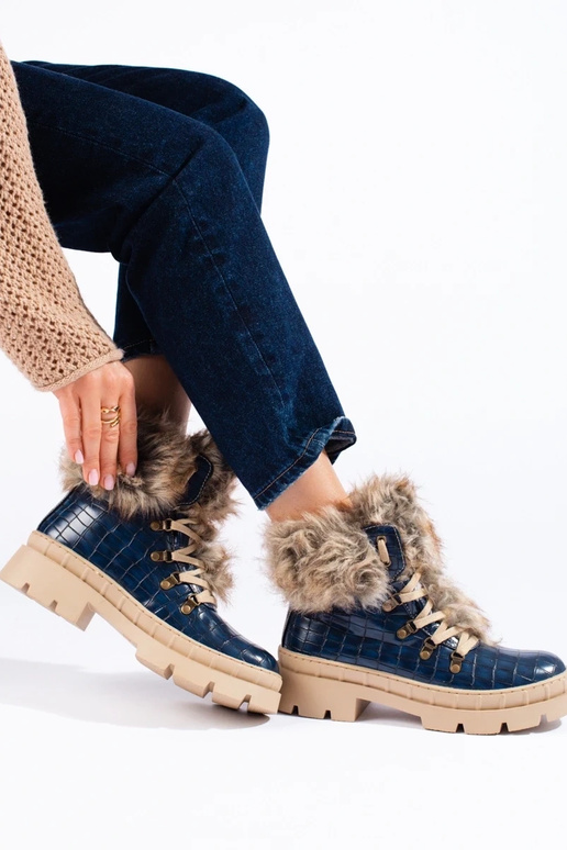 topánky dámske s kožušinou Modrá