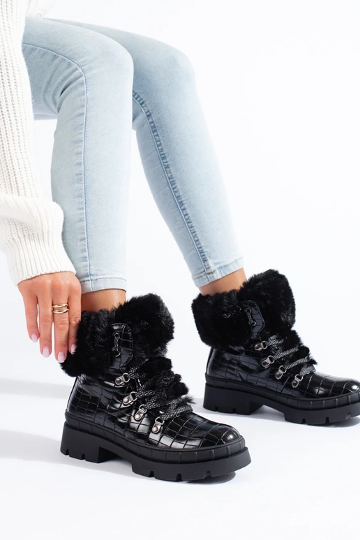 topánky dámske s kožušinou čierna