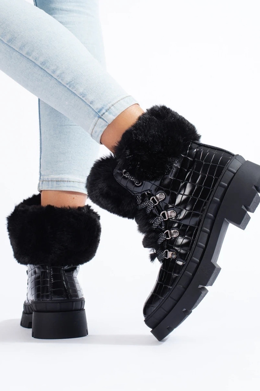 topánky dámske s kožušinou čierna