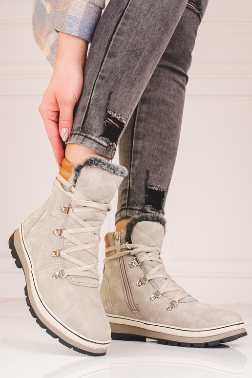 sivá Dámske čižmy s oteplením vo vnútri