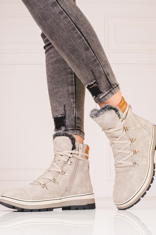 sivá Dámske čižmy s oteplením vo vnútri