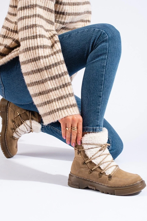 Hnedá farba Dámske snehule s ovčou kožou