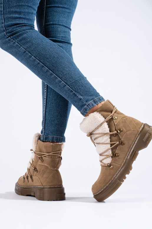 Hnedá farba Dámske snehule s ovčou kožou