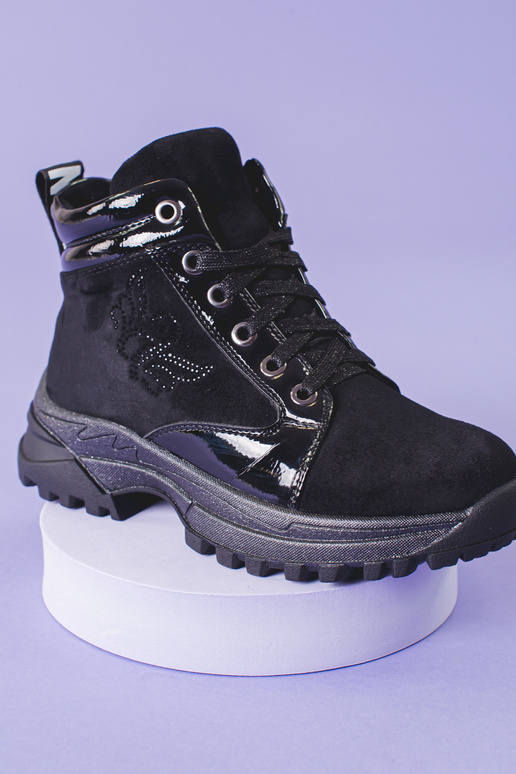 čierna čižmy dievčenský na hrubej...