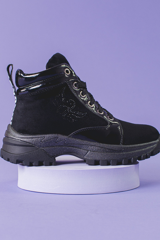 čierna čižmy dievčenský na hrubej...