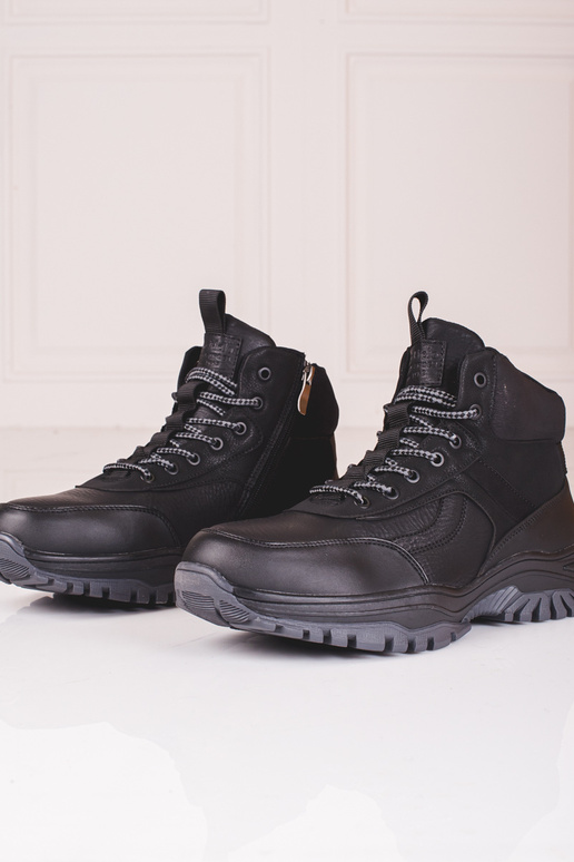 Pánske topánky s kožušinou v čiernej...