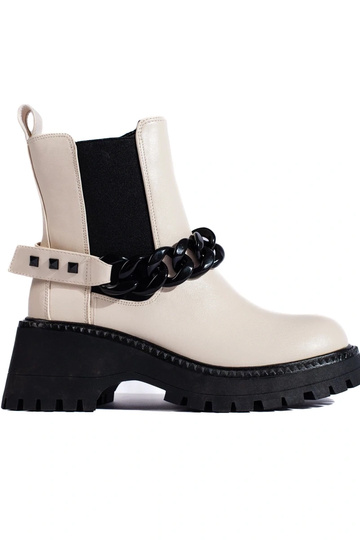 Dámske čižmy s reťazou béžová