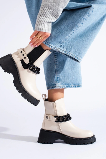 Dámske čižmy s reťazou béžová 2