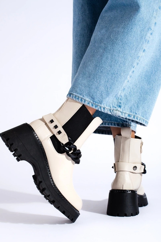 Dámske čižmy s reťazou béžová Dámske čižmy s reťazou béžová