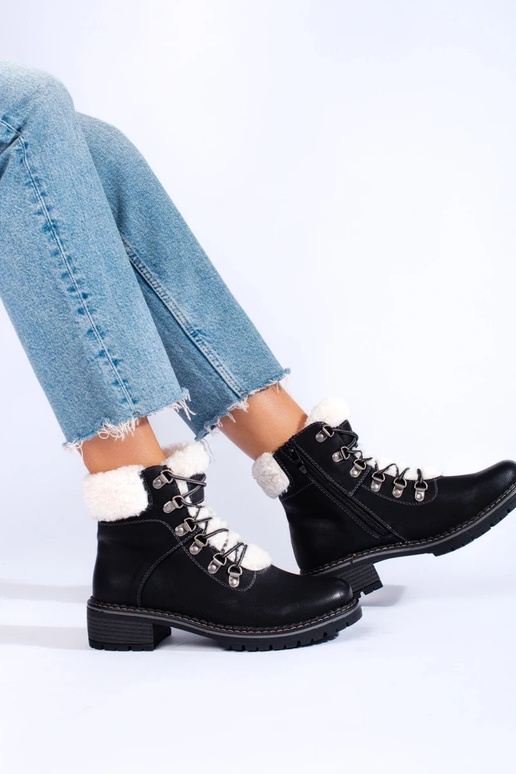 topánky dámske s ovčou kožou čierna