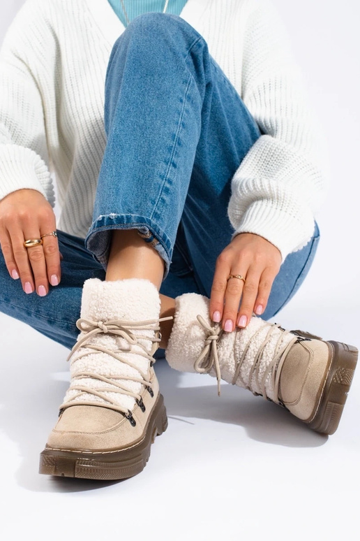 Dámske snehule béžové s ovčou kožou