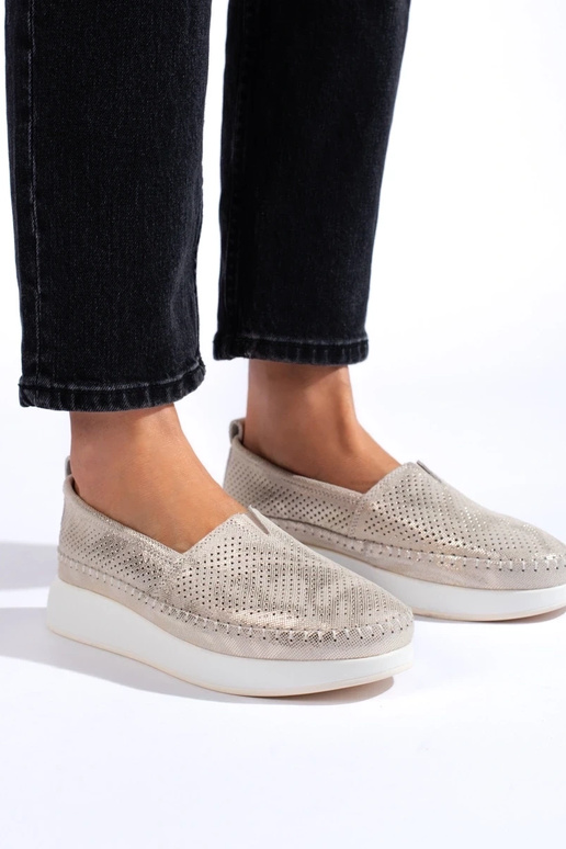 Kožené Ažúrové Poltopánky Zlaté