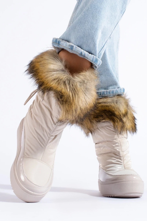 Dámske krémové snehule s kožušinkou