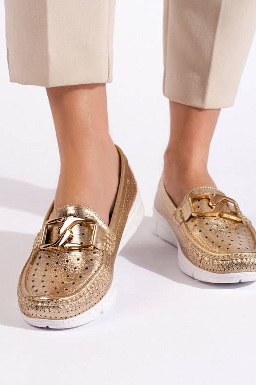 dámske mokasíny zlatej farby