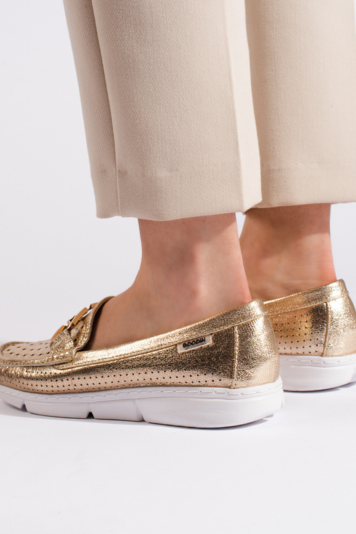 dámske mokasíny zlatej farby