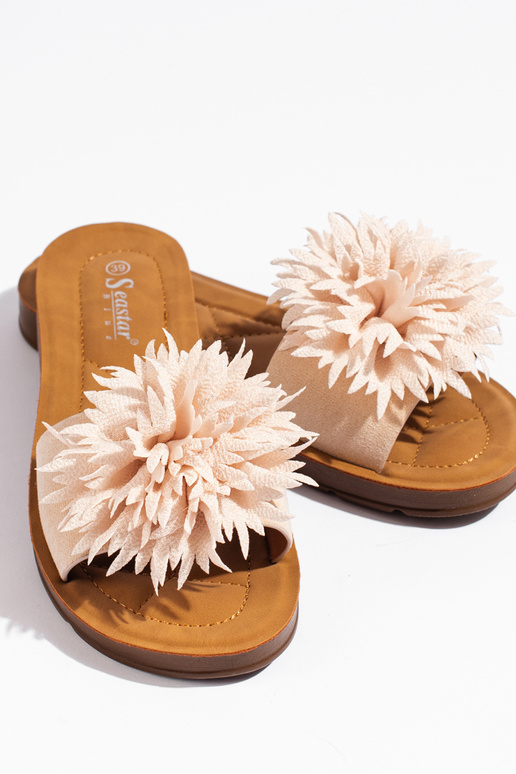 Béžové dámske papuče s kvietkom Béžové dámske papuče s kvietkom