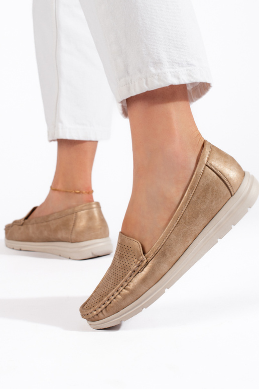 dámske mokasíny zlatej farby