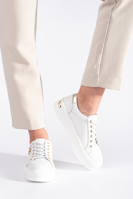 biela farba kožené Tenisky na hrubej...