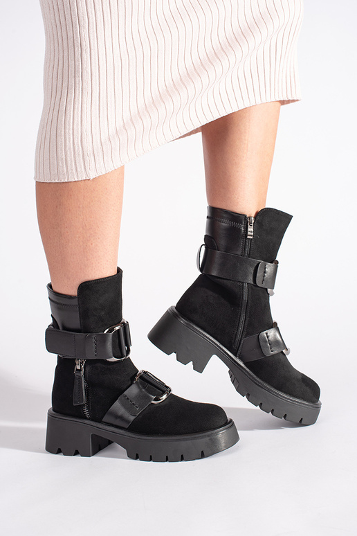 čierna zo semišu dámske čižmy s prackami