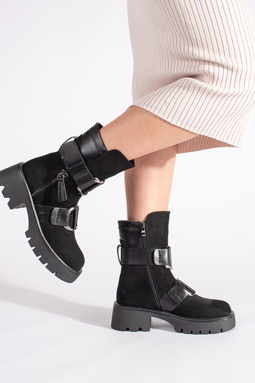 čierna zo semišu dámske čižmy s prackami