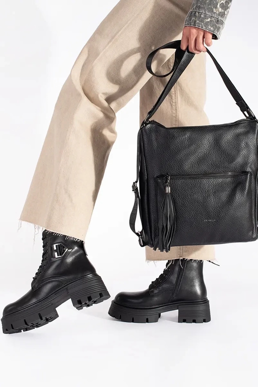 čierny dámsky kabelkový typ batoh so...