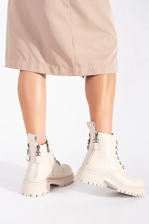 Kožené béžová zviazaný dámske čižmy Kožené béžová zviazaný dámske čižmy