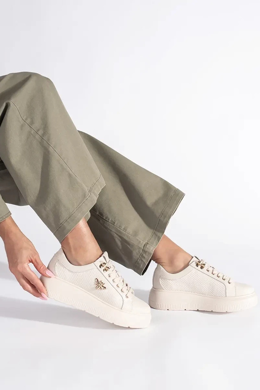 Kožené béžová Tenisky s platformou