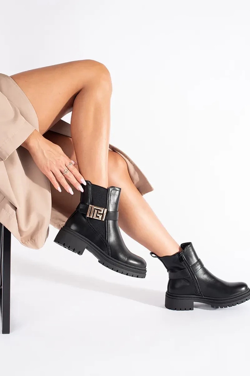 čierna klasický čižmy s ozdobným pruhom