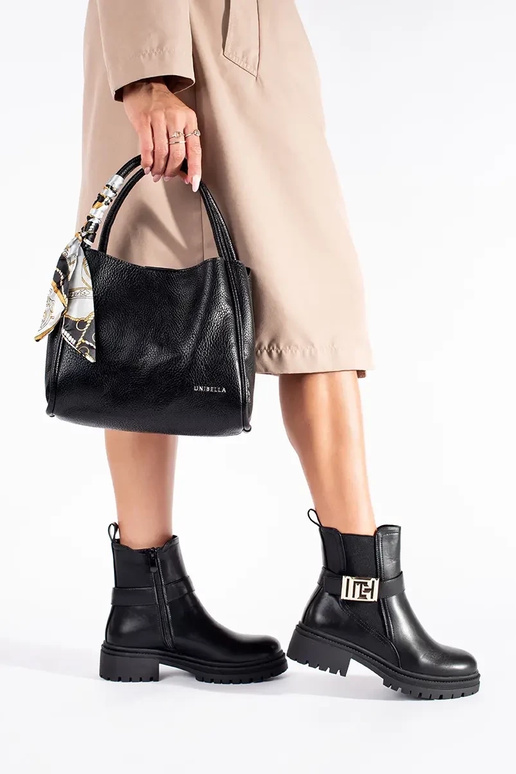 čierna klasický čižmy s ozdobným pruhom