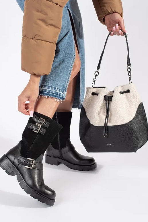 Čierna elegantná kabelka s kožušinou