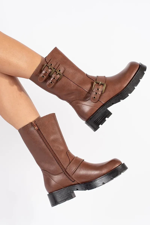 Dámske hnedé kožené topánky s...