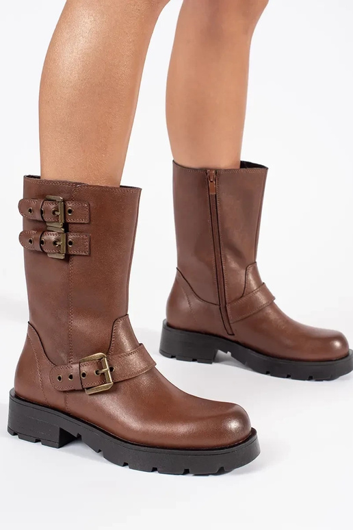 Dámske hnedé kožené topánky s...