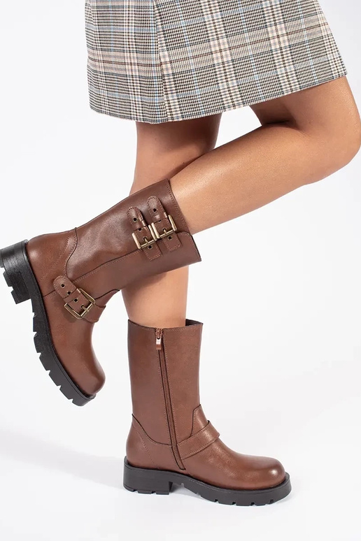 Dámske hnedé kožené topánky s...