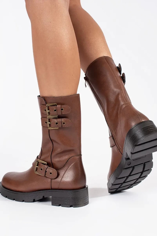 Dámske hnedé kožené topánky s...