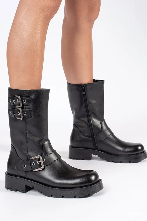 Čierne kožené dámske topánky na...