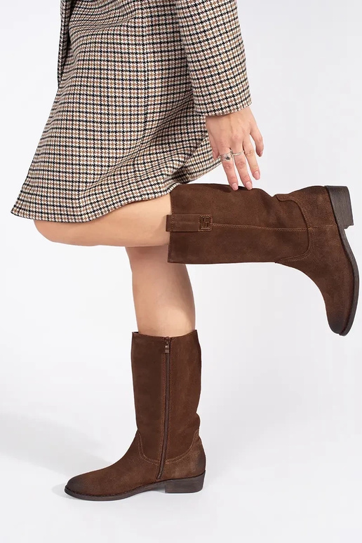 Hnedá farba kožené Dámske čižmy typu...