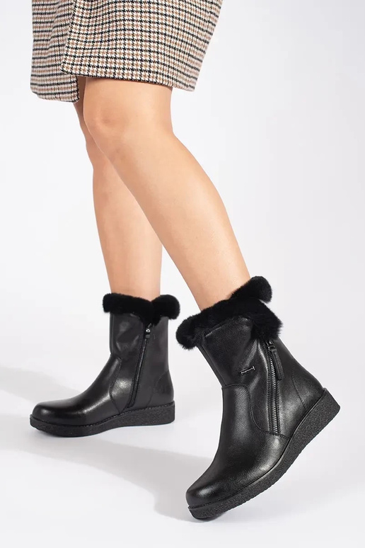 zahriať sa kožené čierna dámske čižmy...