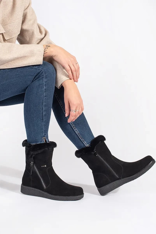 zahriať sa kožené čierna dámske čižmy...