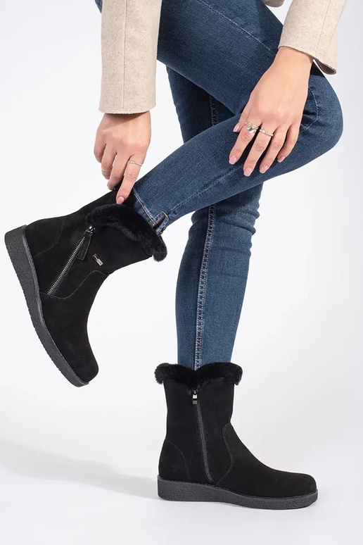 zahriať sa kožené čierna dámske čižmy...