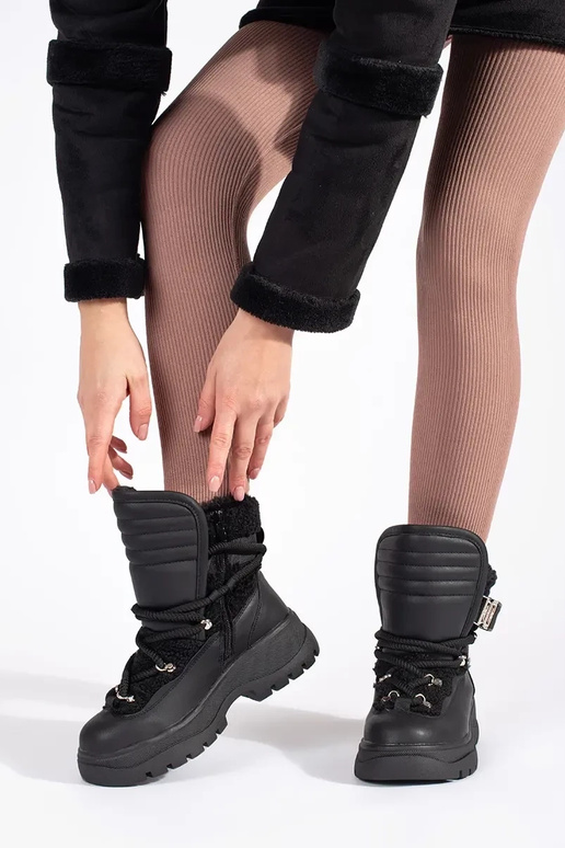 čierna Dámske snehule s kožušinou na... čierna Dámske snehule s kožušinou na...