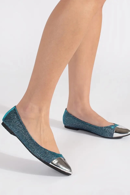 Modrá lesklý balerínky ze striebrom...