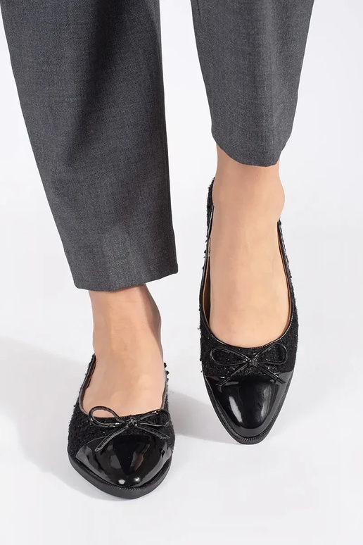 čierna lesk balerínky s lukom