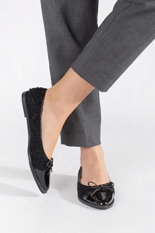 čierna lesk balerínky s lukom