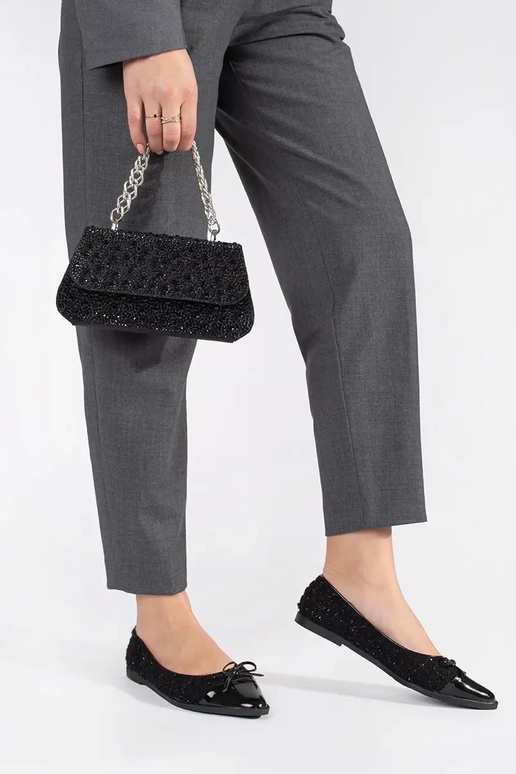 čierna lesk balerínky s lukom