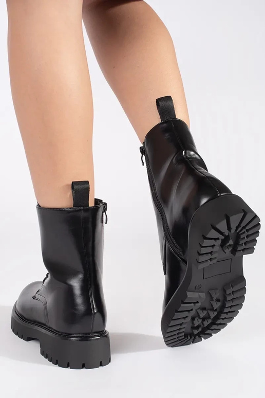 čierna čižmy topánky hladké čipkovaný