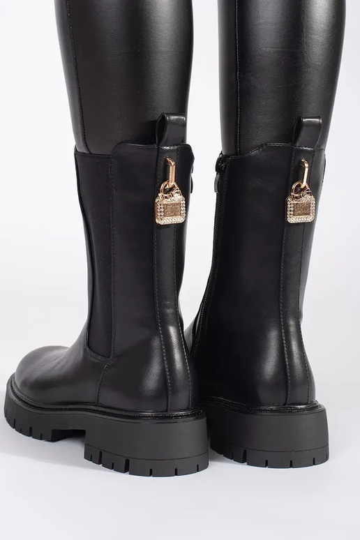 čierna čižmy Chelsea čižmy z ozdobną...