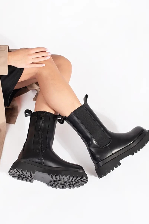 Čierne vysoké topánky Chelsea s... Čierne vysoké topánky Chelsea s...