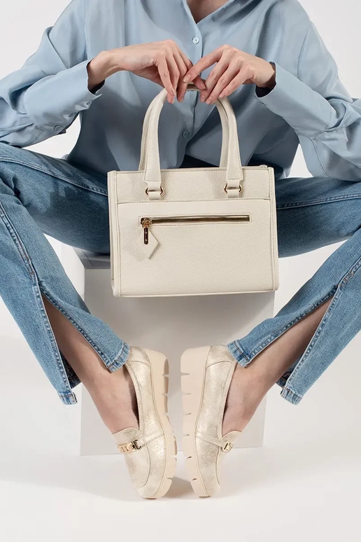 zlaté mokasíny na klinovom podpätku s...