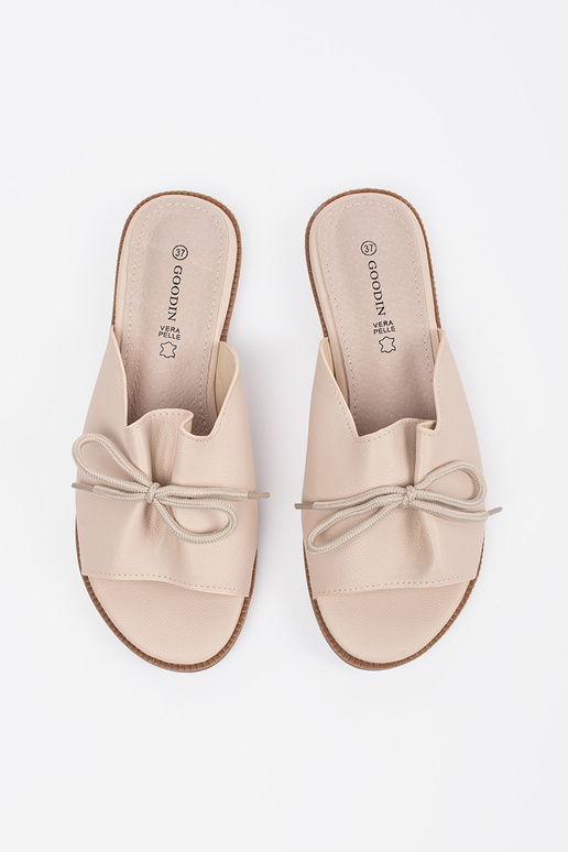 Béžové šľapky s mašľou